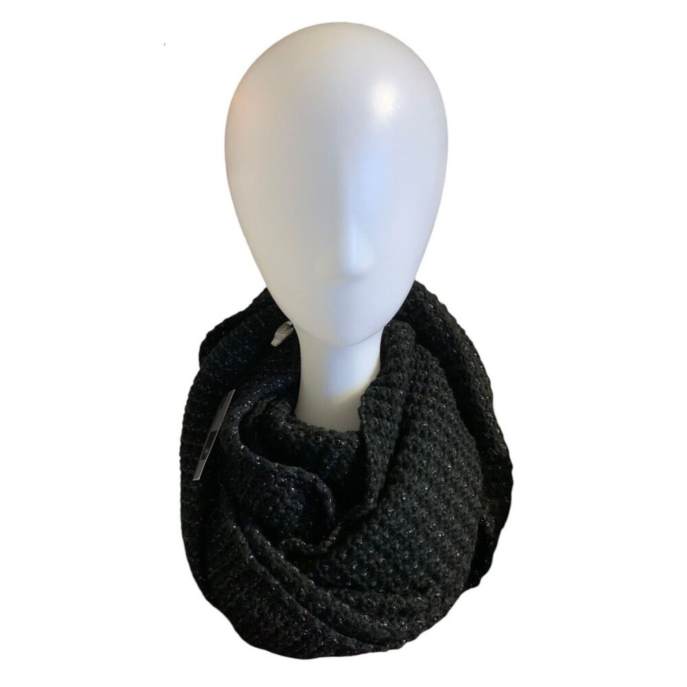 Women's Infinity Scarf Black Shimmer sequins Knit Winter Wrap